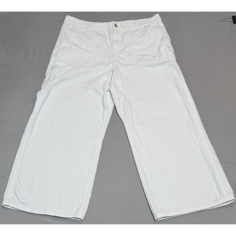 American Eagle Super High Rise Baggy Wide Leg White Denim Pants Women’s 18 Short